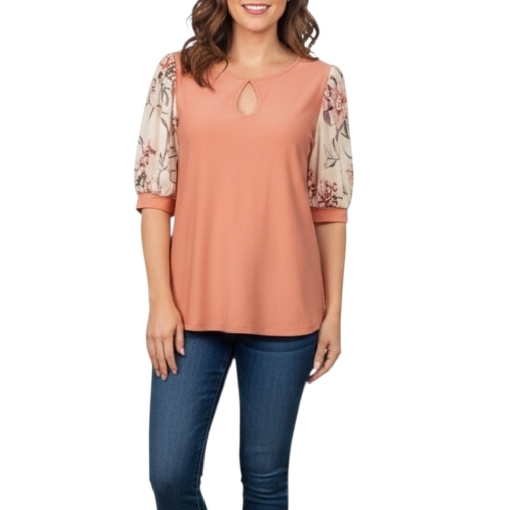 a Love Story Floral Puff Sleeves Blouse Size Medium